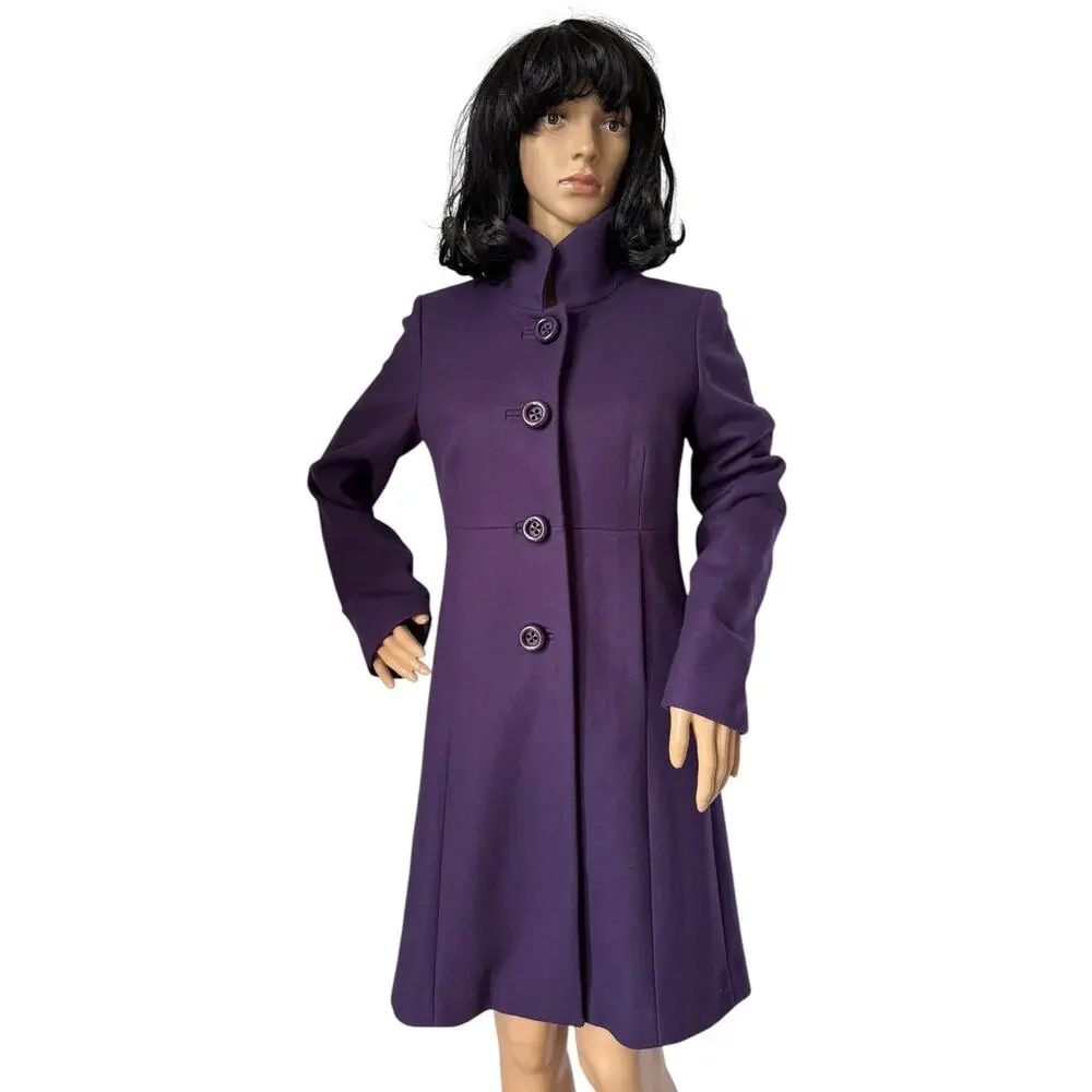 J. Crew Uptown Dress Purple coat pleated stand collar preppy size 2